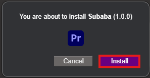 ZXP Installer confirmation dialog for Subaba extension